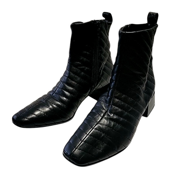 NAPOLEONI QUILTED BLACK Leather Block Heel Zipped Women Booties - Italy Size 38 - Picture 3 of 9